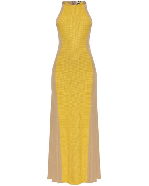 Fendi Yellow Polka-dot Print Maxi Dress