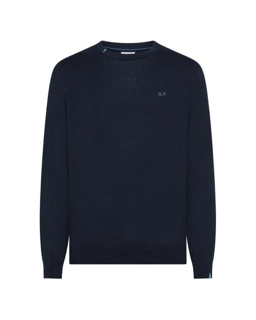 Sun 68 Blue Pull En Coton À Col Ras Du Cou Et Logo Brodé for men