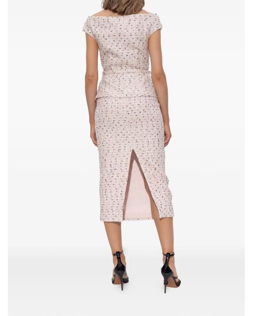 Robe Mi-Longue En Tweed Self-Portrait en coloris Pink