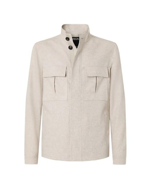 Zegna White Oasi Lino Field Jacket for men