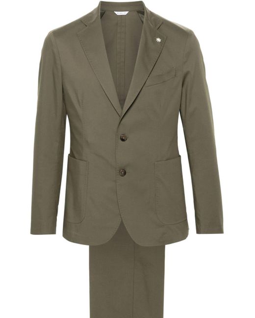 Manuel Ritz Green Brooch-detail Single-breasted Suit for men