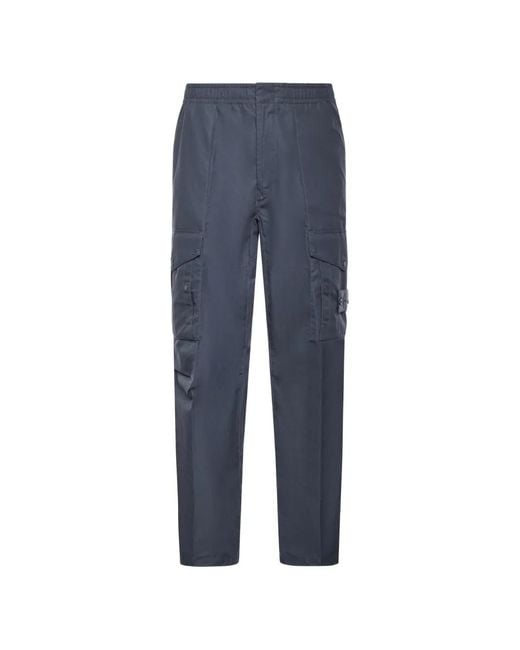 Stone Island Blue Cotton Straight-Leg Trousers for men