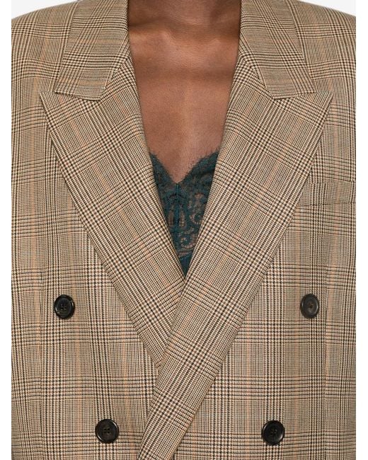 Saint Laurent Natural Check-Pattern Double-Breasted Blazer