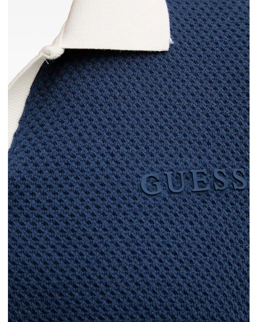 Guess Blue Logo-Appliqué Waffle-Knit T-Shirt for men