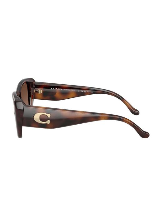 COACH Brown Maxi Sculpted C Logo-Plaque Rectangle-Frame Sunglasses