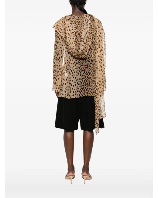 Cult Gaia Natural Beaux Cheetah-Print Hooded Blouse