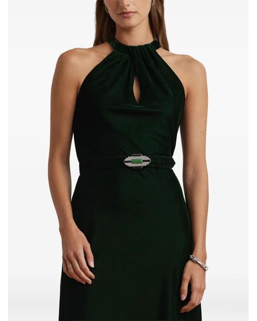 Ralph Lauren Green Robe Mi-Longue À Taille Ceinturée