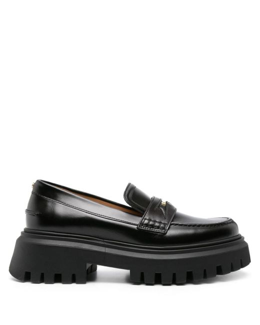 Maje Black Clover-plaque Leather Loafers