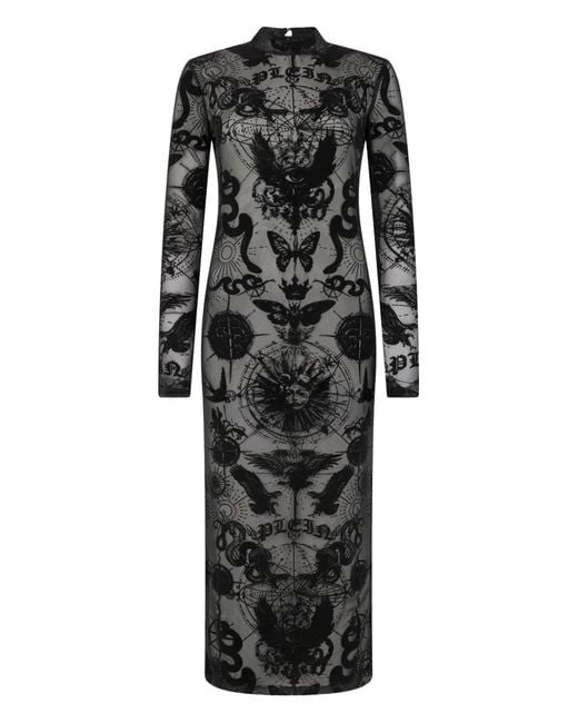 Philipp Plein Black Midi Open-Back Dress