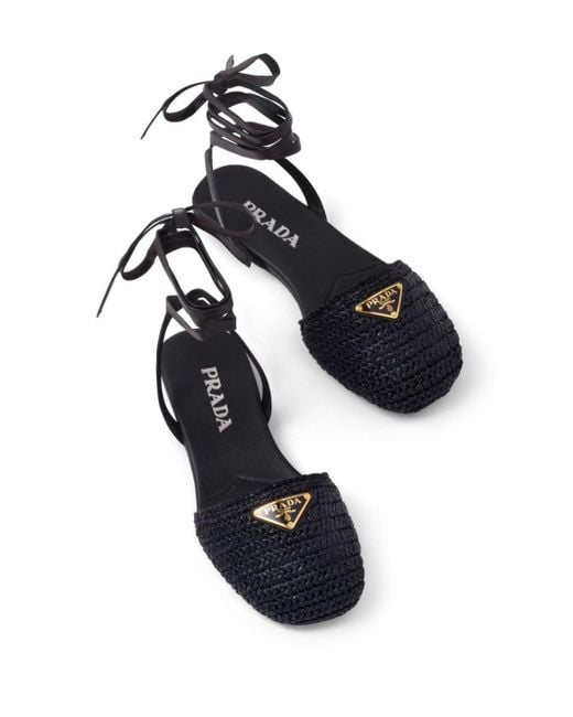 Prada Black Triangle-logo Crochet Sandals