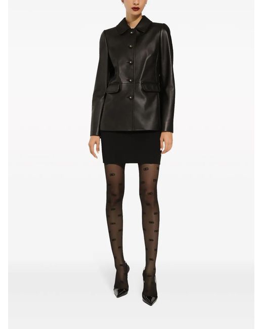 Dolce & Gabbana Black Button-Embossed Leather Jacket