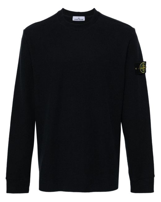 Stone Island Blue Compass-bage Ribbed Jumper for men
