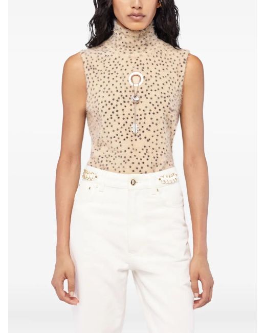Rabanne Natural Turtleneck Polka-Dot Print Top