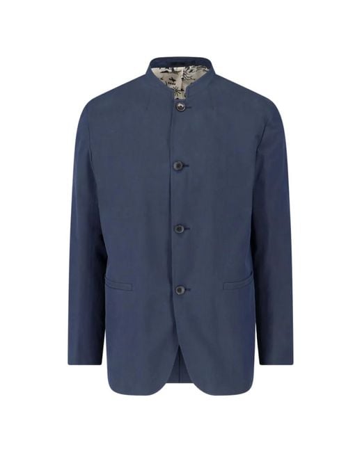 Paul Smith Blue Mandarin-Collar Coat for men