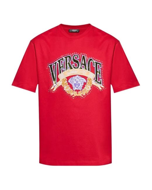 Versace Red T-Shirt With Shimmering Appliqués for men