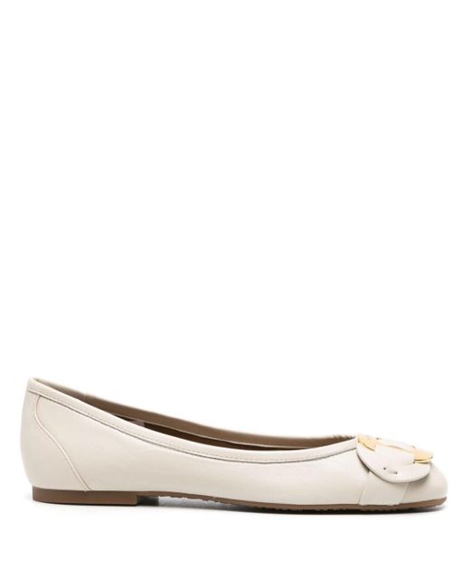 See By Chloé Natural Logo-plaque Leather Ballerina Shoes
