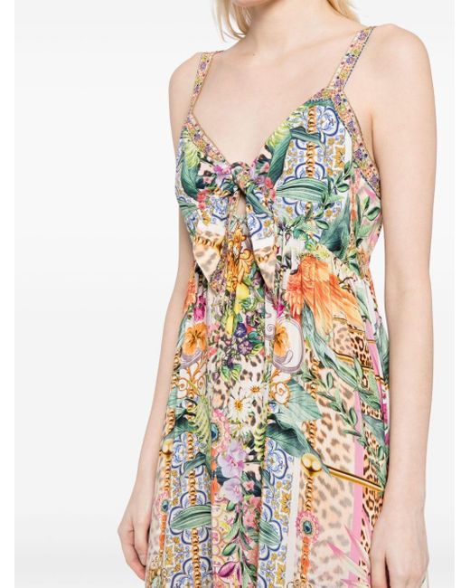 Camilla White Floral-print Silk Midi Dress