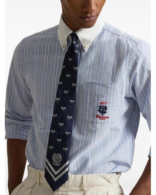 Polo Ralph Lauren Blue X Wimbledon Striped Embroidered Oxford Shirt for men