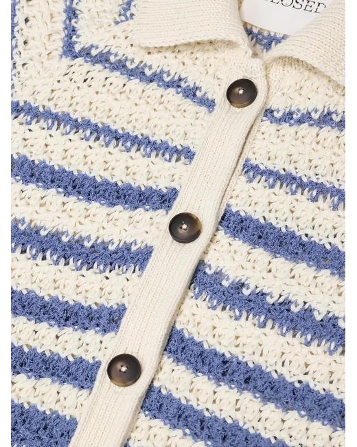 Closed Blue Striped-Knit Polo Cardigan