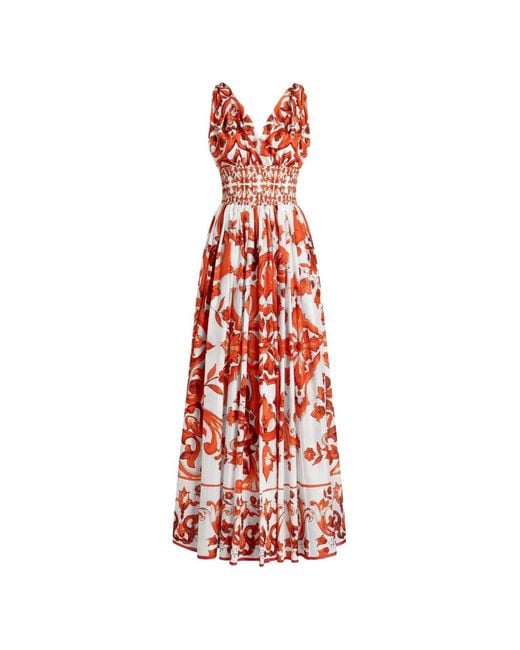 Dolce & Gabbana Red Majolica-Print Long Dress