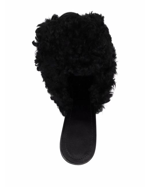 Giambattista Valli Black Shearling Strap Sandals
