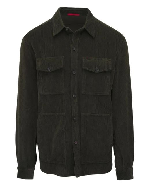 Isaia Black Corduroy Pocketed Shirt Jacket for men