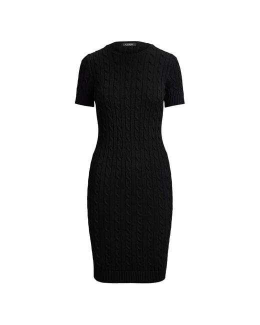 Ralph Lauren Black Cable-Knit Short-Sleeve Sweater Mini Dress