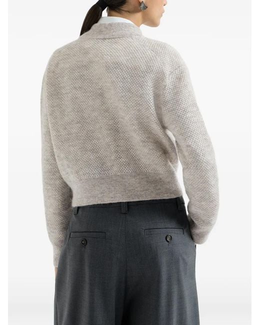 Brunello Cucinelli White Sparkling Mohair Double-Knit Net Cardigan