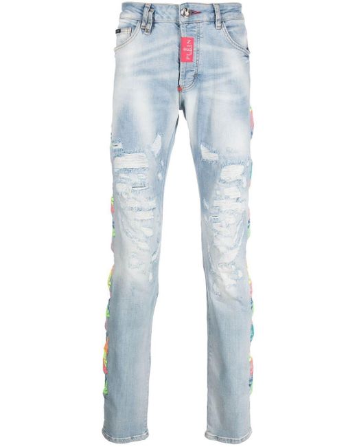 Jeans con effetto vissuto di Philipp Plein in Blue da Uomo