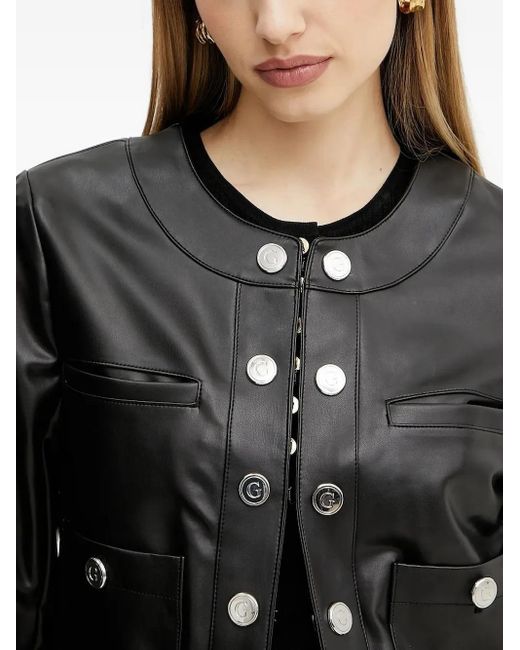 Guess Black Decorative-Button Cropped Jacket
