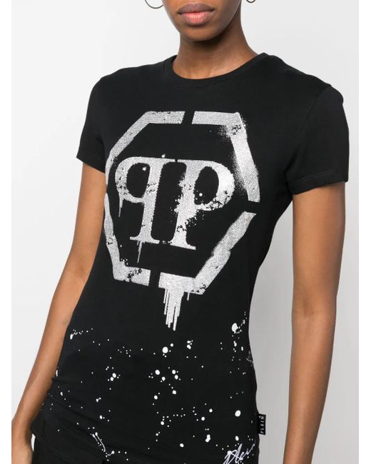 Philipp Plein Black Crystal-Embellished Logo T-Shirt