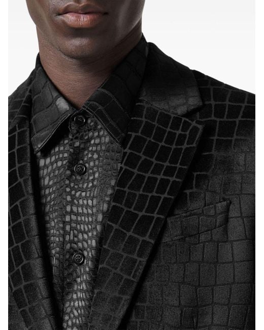Versace Black Crocodile-effect Single-breasted Blazer for men