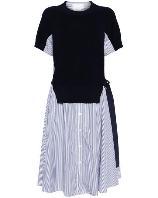 Sacai Blue Panelled Cotton Midi Dress
