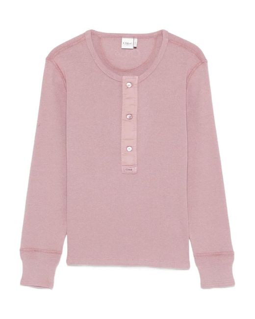 Camiseta De Canalé Con Manga Larga Chloé de color Pink