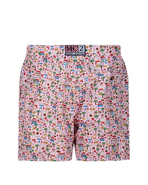 Mc2 Saint Barth Red Graphic-Print Swim Shorts for men