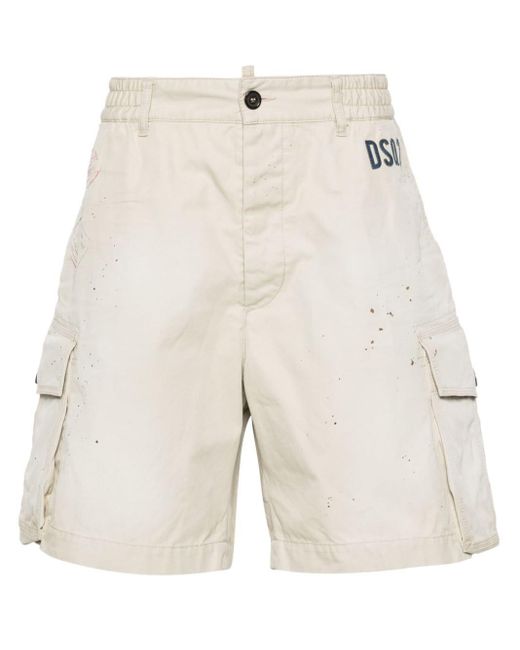 DSquared² Natural Paint Splatter-Detail Cargo Shorts for men
