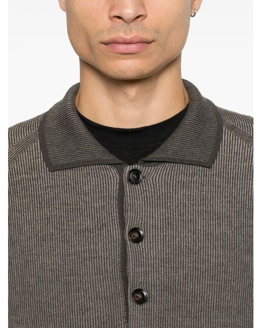 Brioni Gray Ribbed-Knit Long-Sleeve Sweater for men