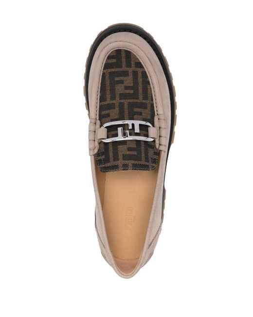 Fendi Brown Logo-print Leather Loafers for men