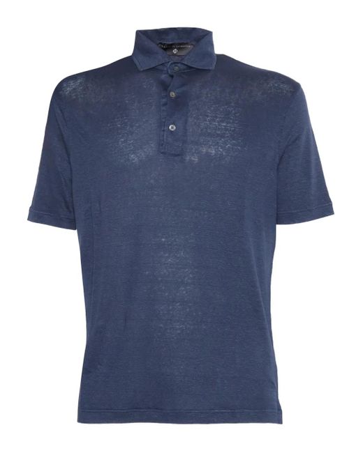 メンズ FILIPPO DE LAURENTIIS リネン ポロシャツ Blue
