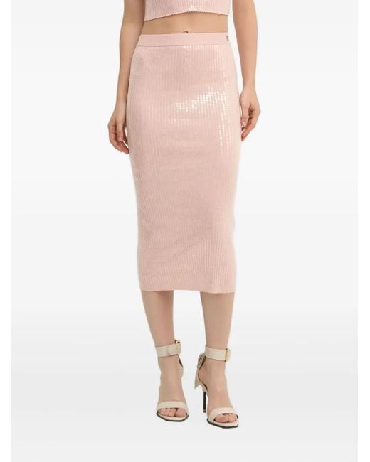 HUGO Pink Sequin-Embellished Ribbed Skirt