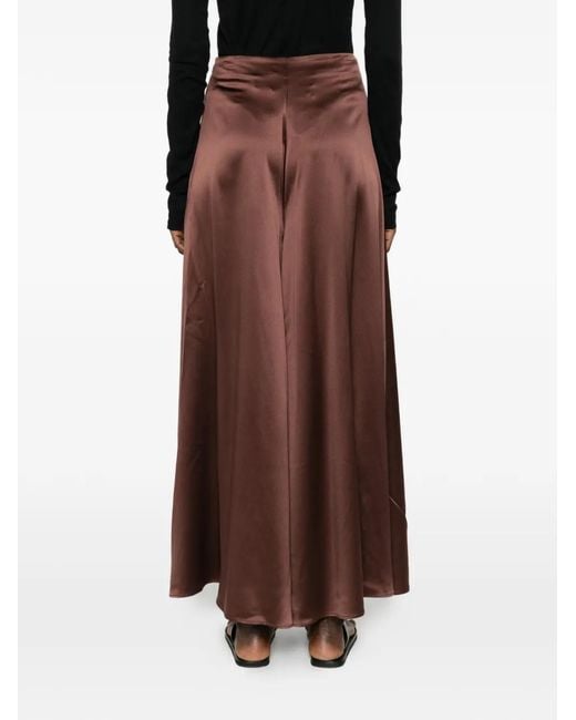 Ruohan Brown Silk Wide-Leg Trousers