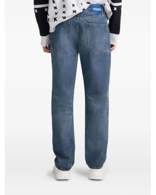 HUGO Blue Five-Pocket Design Faded Jeans for men