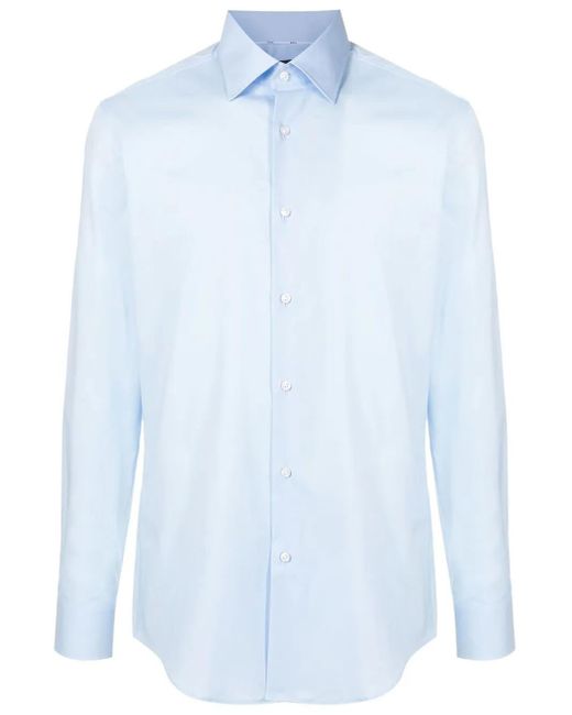 Boss Blue Hank Long-Sleeve Cotton Shirt for men