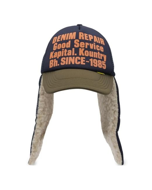 Kapital White Print Ear-Flap Hat for men