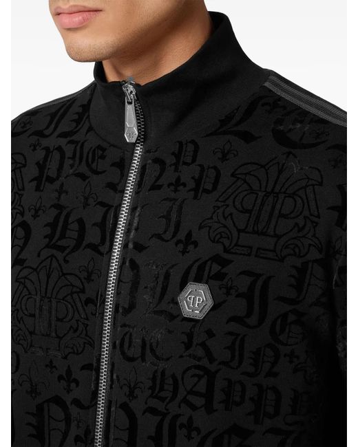 Philipp Plein Black Jogging Jacket Gothic Plein for men