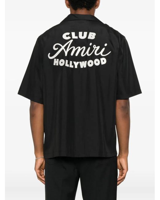 Camicia A Maniche Corte Con Ricamo di Amiri in Black da Uomo