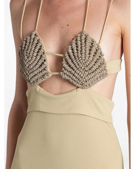 HIBOURAMA Natural Venere Crystal-Embellished Maxi Dress