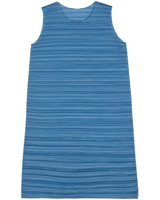 Pleats Please Issey Miyake Blue Sheer Bounce Plissé Midi Dress
