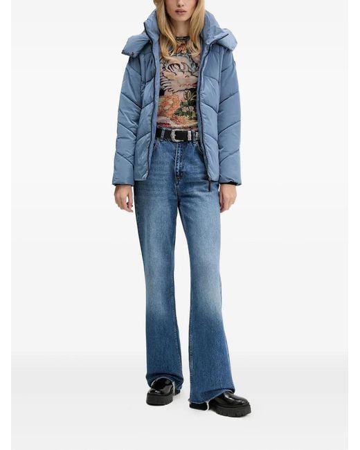 Desigual Blue Logo-Patch Padded Jacket