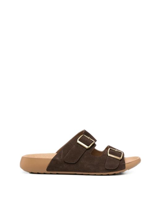 SERGIO MORETTI FIRENZE Brown Buckle-Fastening Suede Sandals